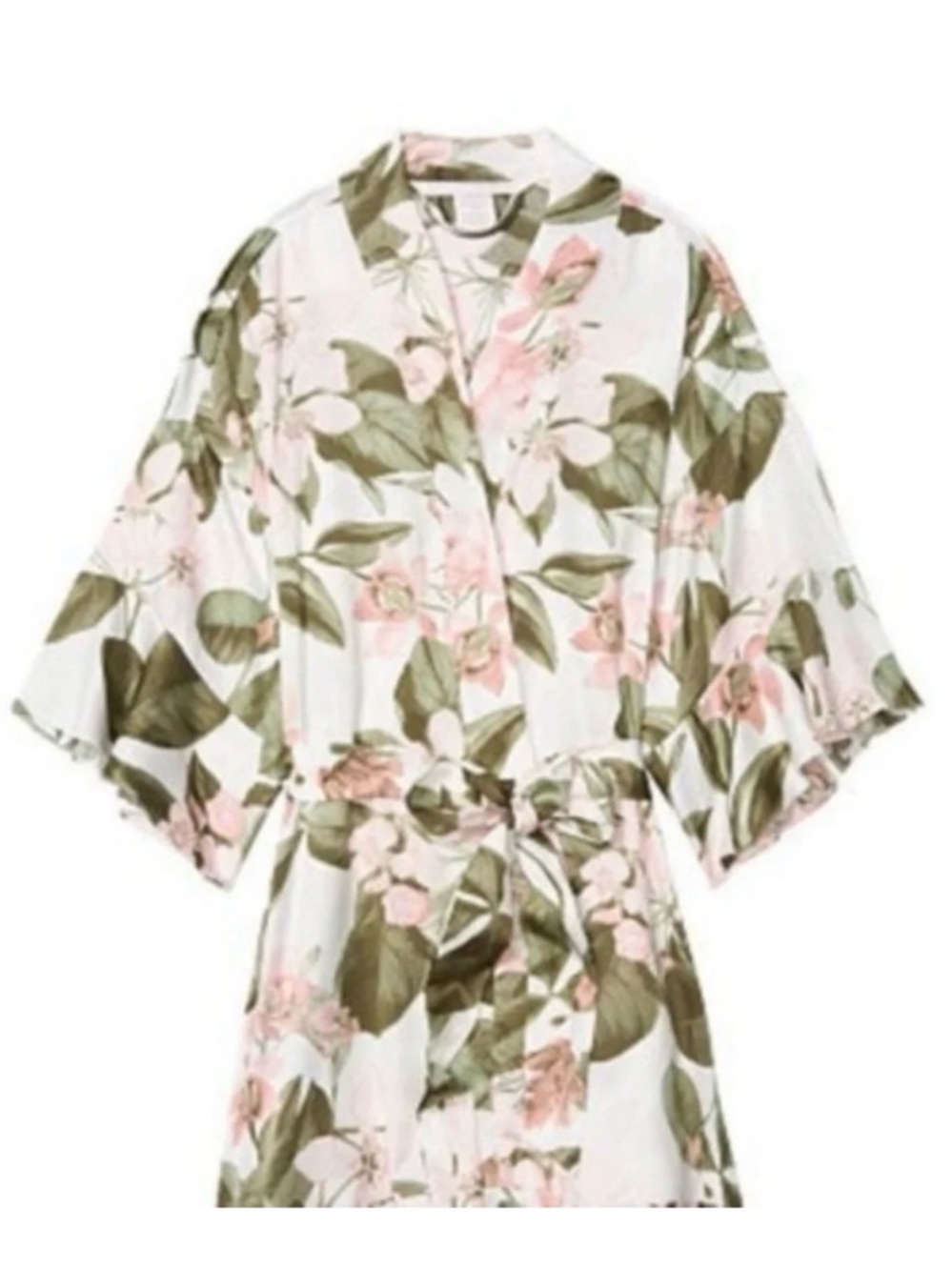 Victoria Secret Green Floral Satin Kimono Robe Ruffle Flounce Size M/L - Picture 3 of 10